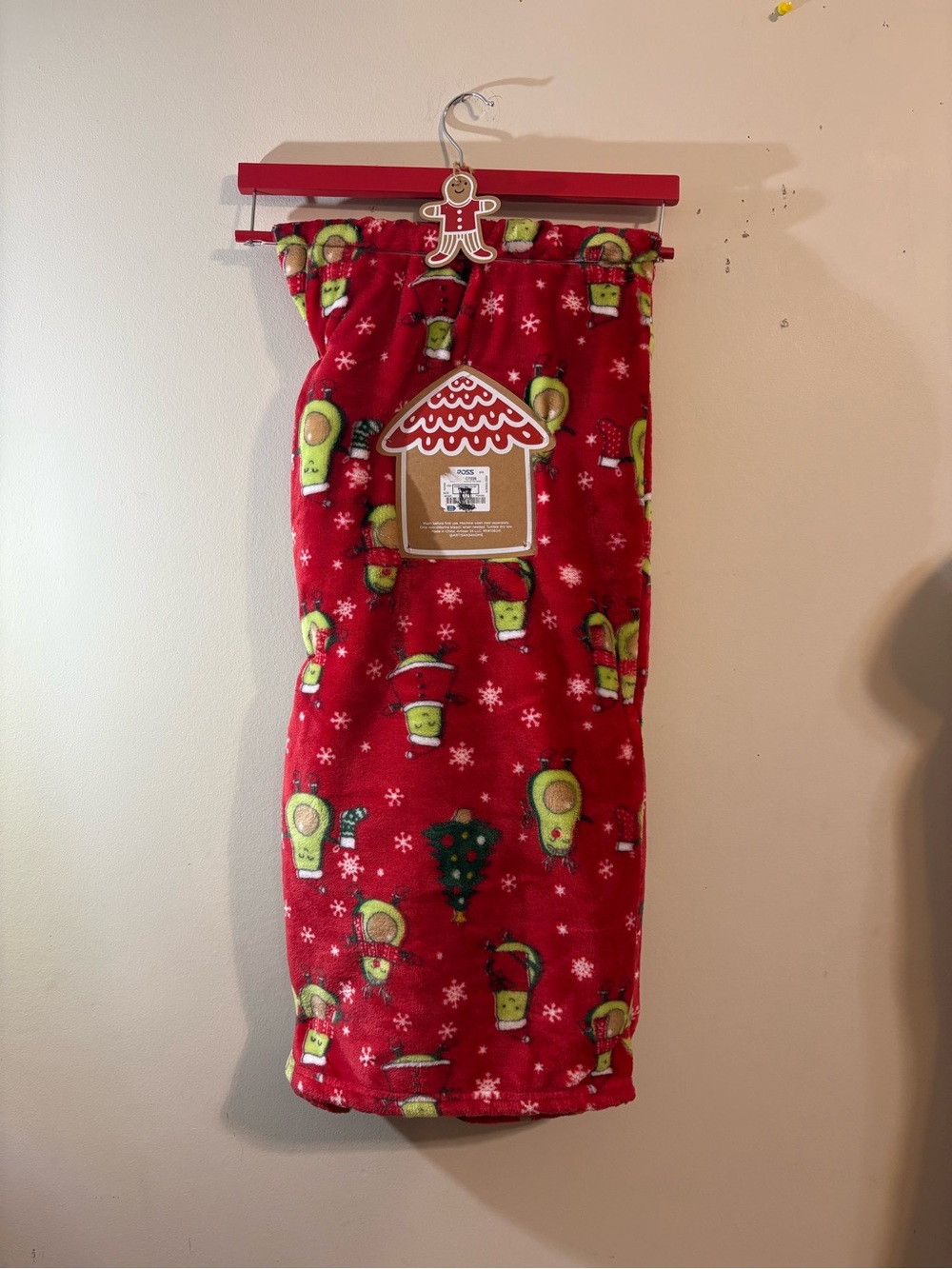 Red Holiday plush blanket with Festive Avocado Santa Print NWT Christmas